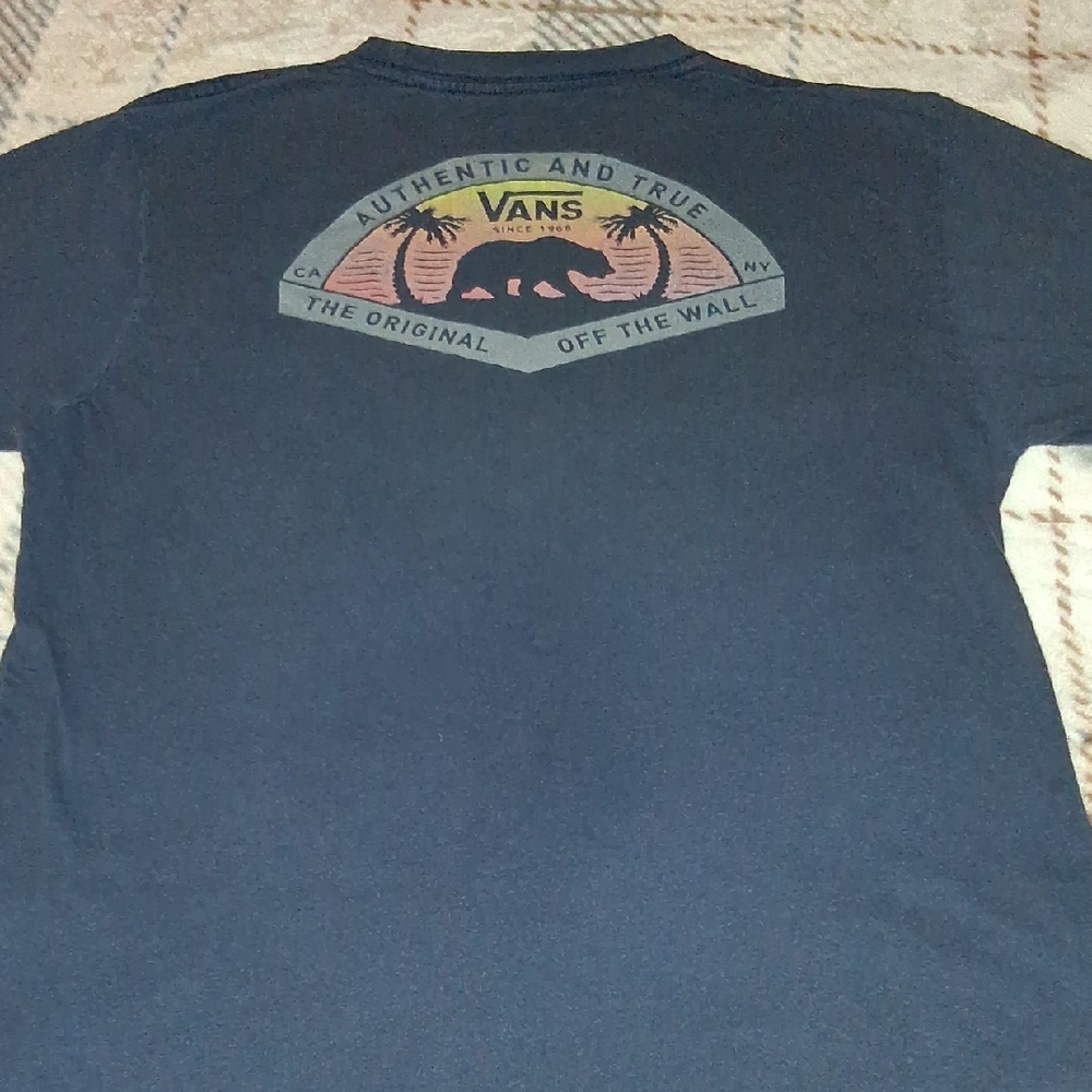 Vans Navy Short Sleeve Tee with Sunset Bear Graphic